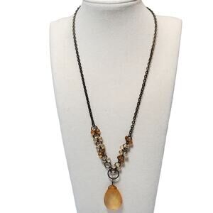 Gold Beaded Dangle Necklace 16" Unsigned